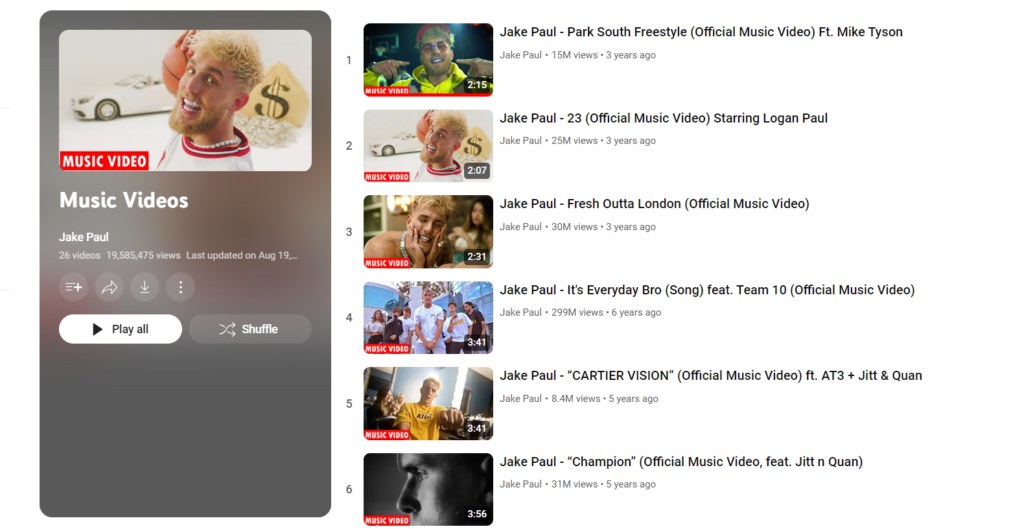 Jake Paul Music Videos