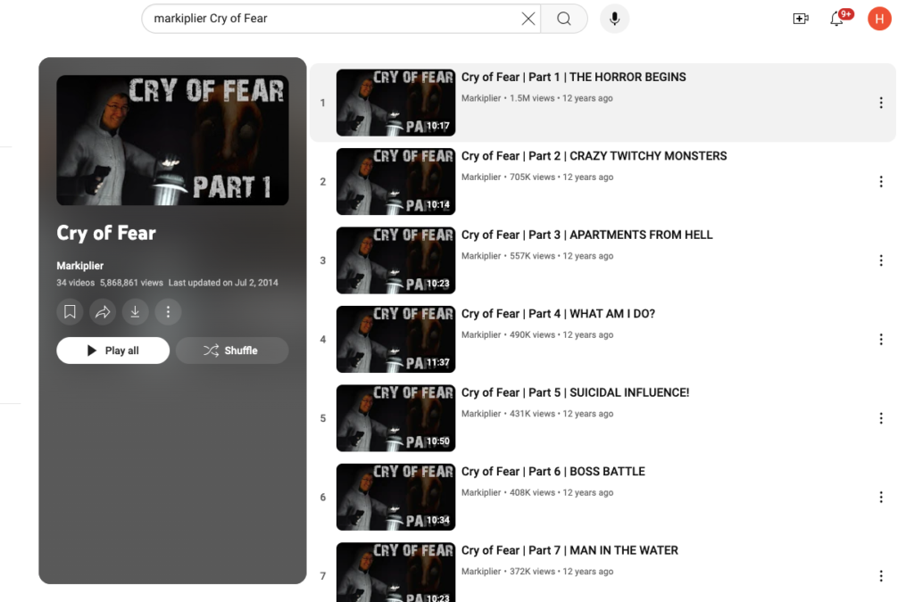 Markiplier Cry of Fear Playlist
